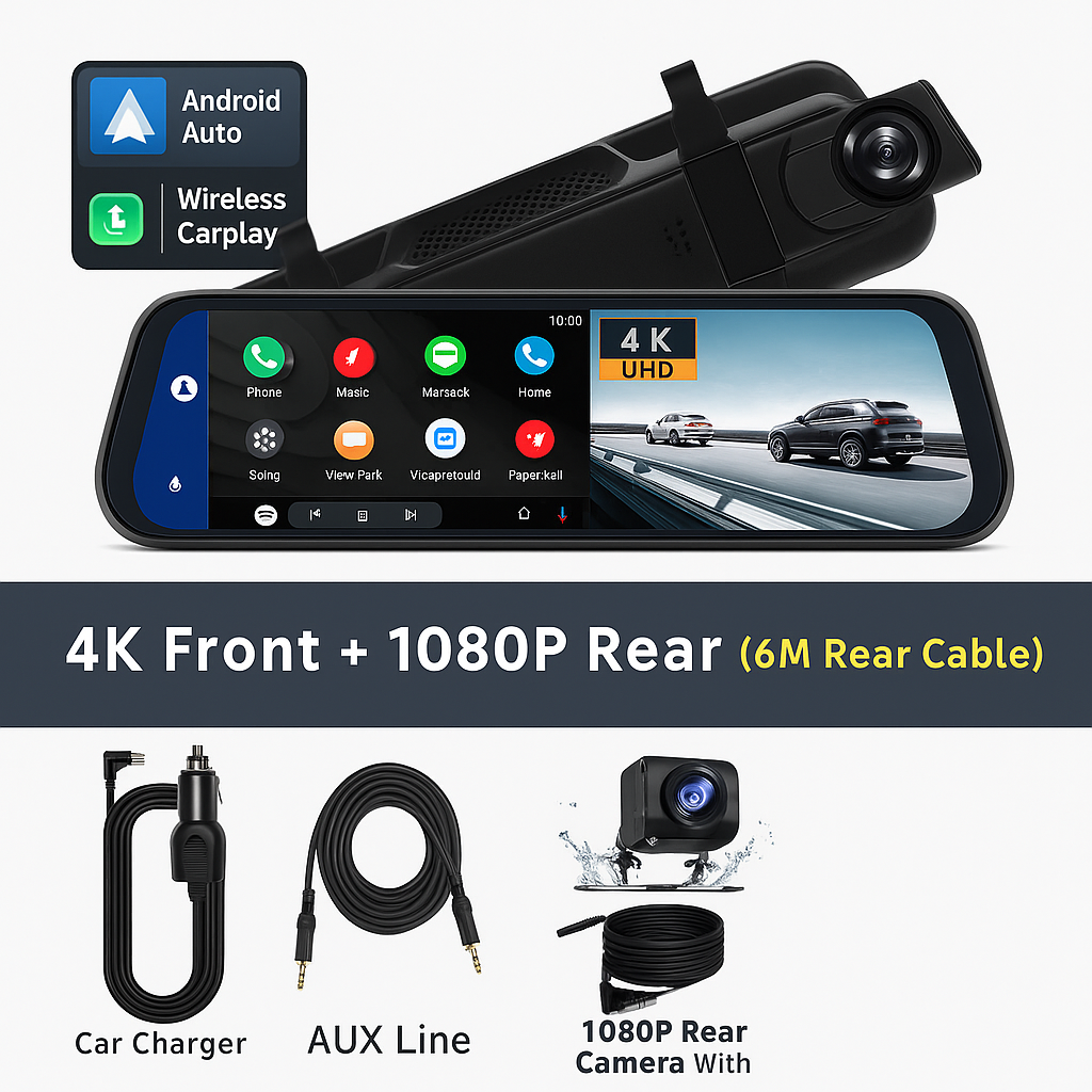 Rétroviseur Dashcam pour Voiture, Rétroviseur Carplay