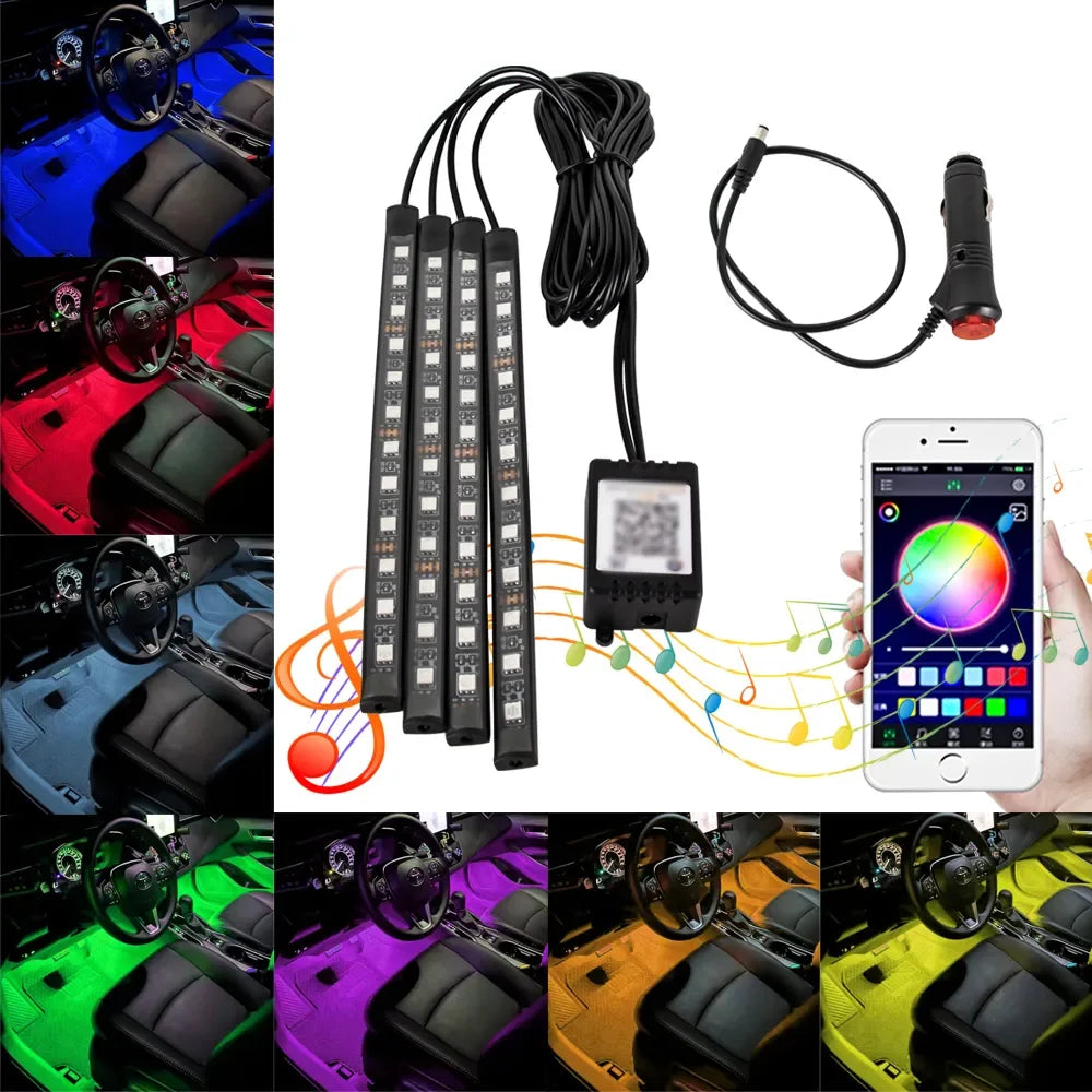 Lumière de Pied Ambiante Intérieure de Voiture – Néon LED RGB avec Télécommande