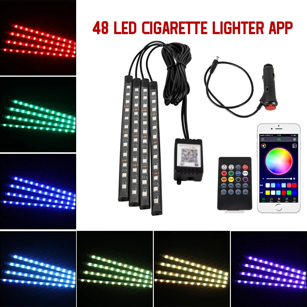 Lumière de Pied Ambiante Intérieure de Voiture – Néon LED RGB avec Télécommande