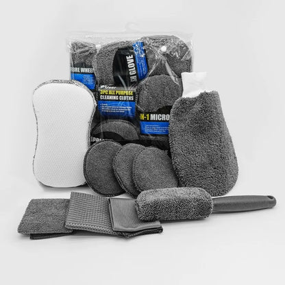 Kit de Nettoyage Auto 9 Pièces – Brosses, Serviettes Microfibres et Accessoires