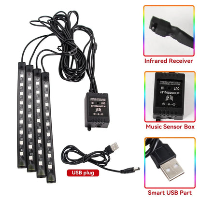Lumière de Pied Ambiante Intérieure de Voiture – Néon LED RGB avec Télécommande