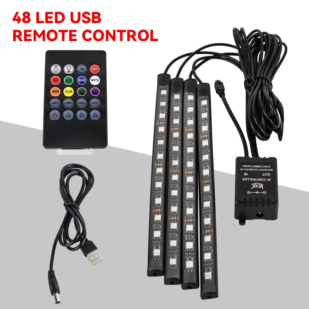 Lumière de Pied Ambiante Intérieure de Voiture – Néon LED RGB avec Télécommande