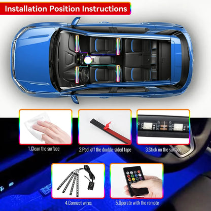 Lumière de Pied Ambiante Intérieure de Voiture – Néon LED RGB avec Télécommande