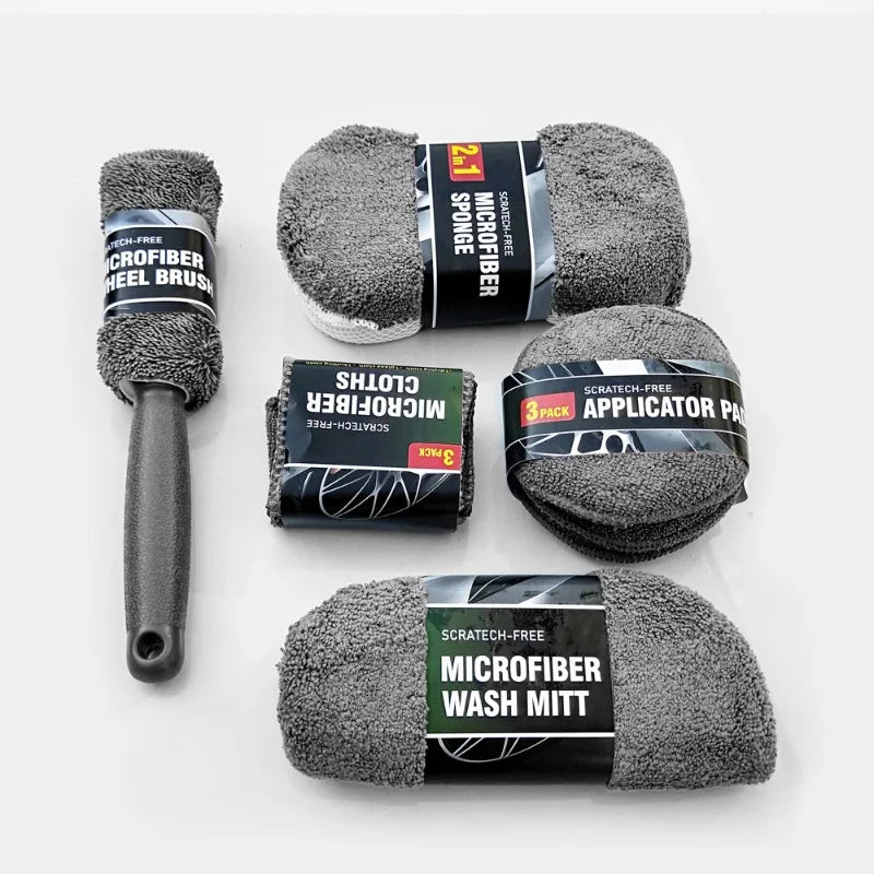 Kit de Nettoyage Auto 9 Pièces – Brosses, Serviettes Microfibres et Accessoires
