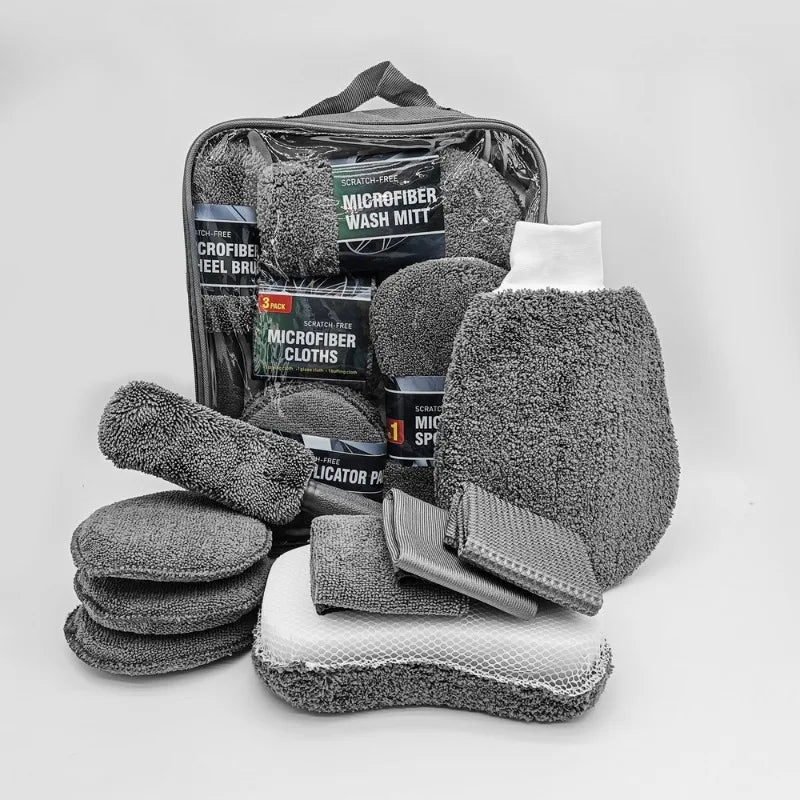 Kit de Nettoyage Auto 9 Pièces – Brosses, Serviettes Microfibres et Accessoires