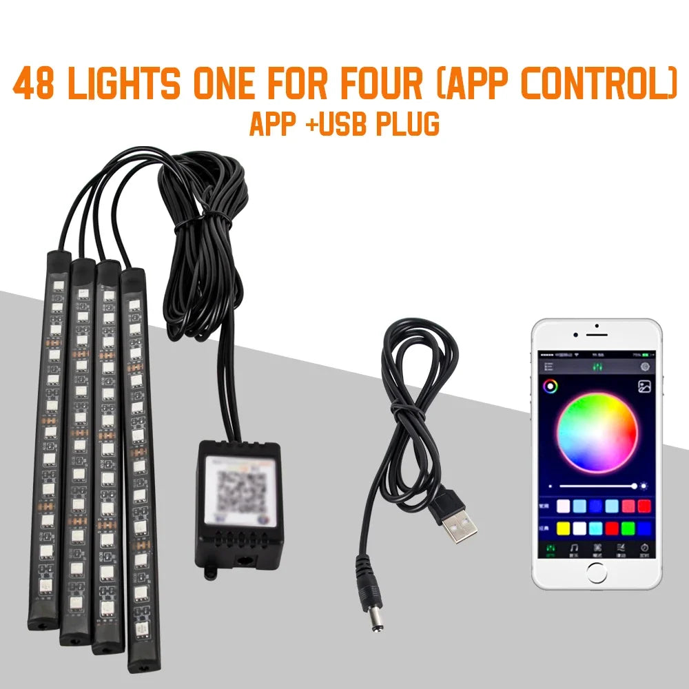 Lumière de Pied Ambiante Intérieure de Voiture – Néon LED RGB avec Télécommande