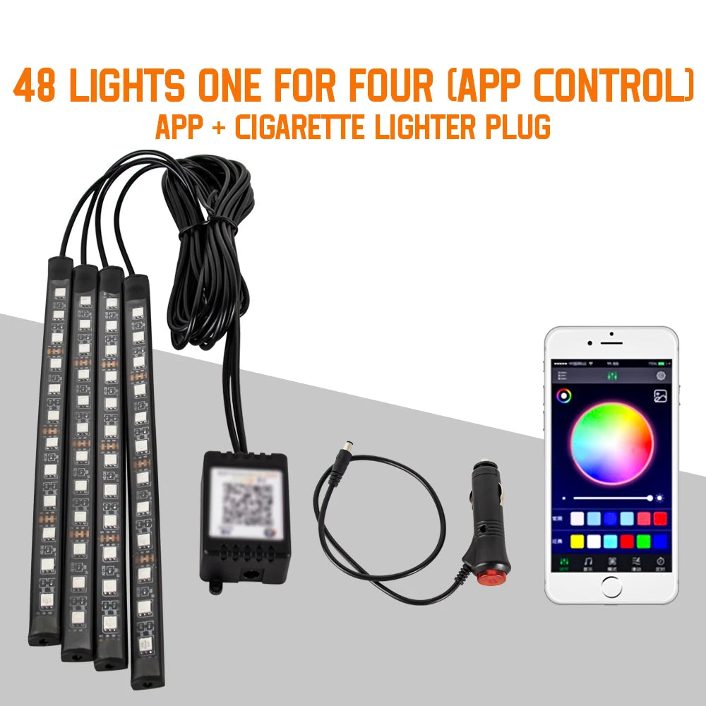 Lumière de Pied Ambiante Intérieure de Voiture – Néon LED RGB avec Télécommande