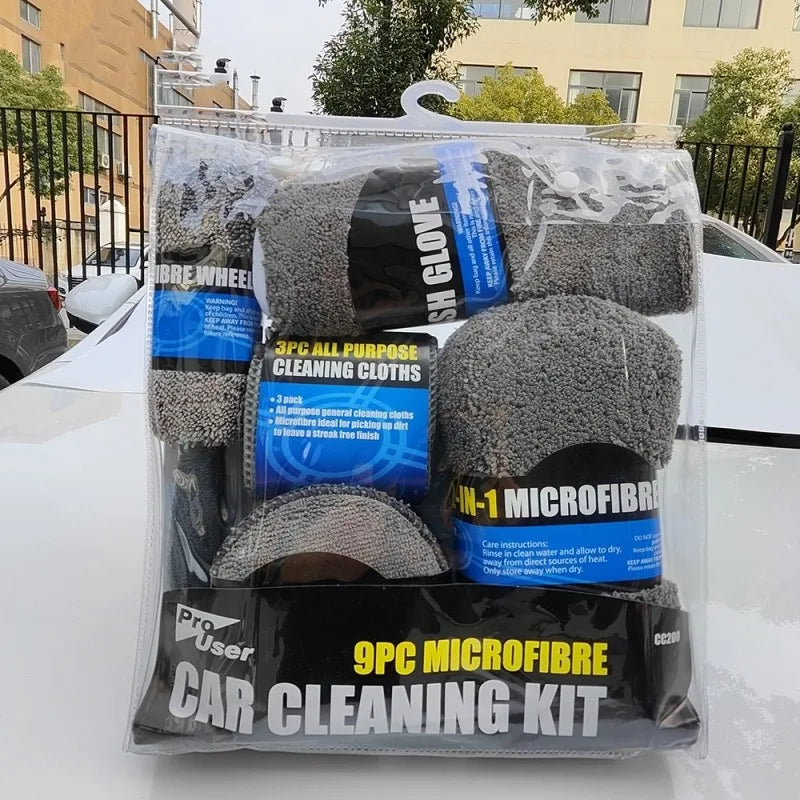 Kit de Nettoyage Auto 9 Pièces – Brosses, Serviettes Microfibres et Accessoires