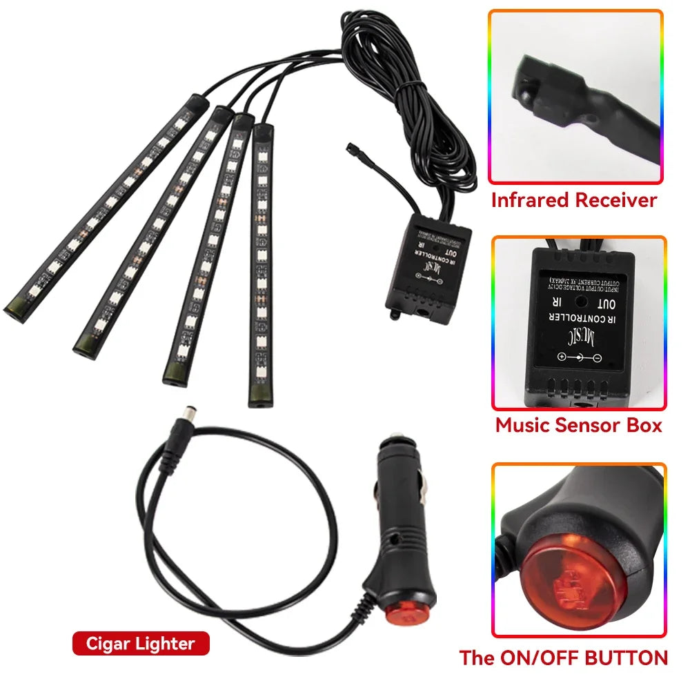 Lumière de Pied Ambiante Intérieure de Voiture – Néon LED RGB avec Télécommande