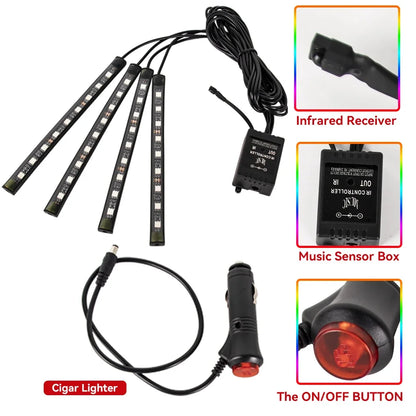 Lumière de Pied Ambiante Intérieure de Voiture – Néon LED RGB avec Télécommande