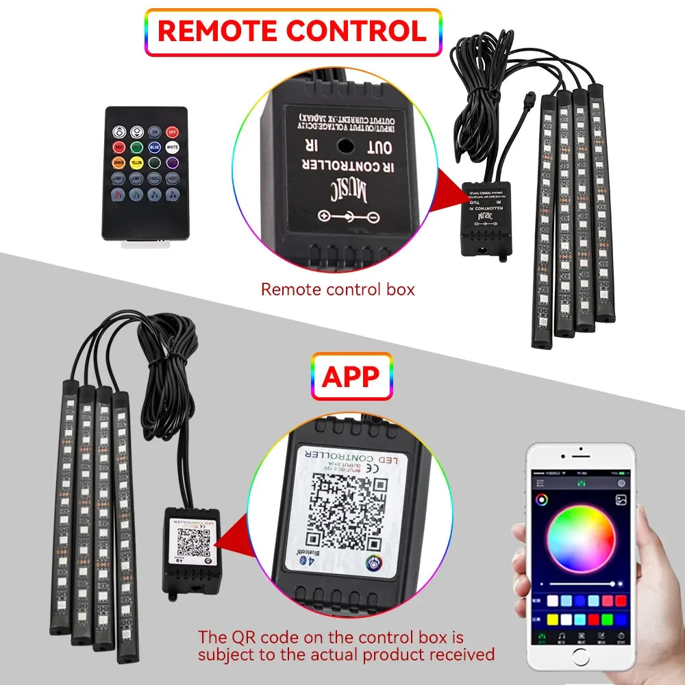 Lumière de Pied Ambiante Intérieure de Voiture – Néon LED RGB avec Télécommande