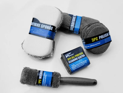 Kit de Nettoyage Auto 9 Pièces – Brosses, Serviettes Microfibres et Accessoires