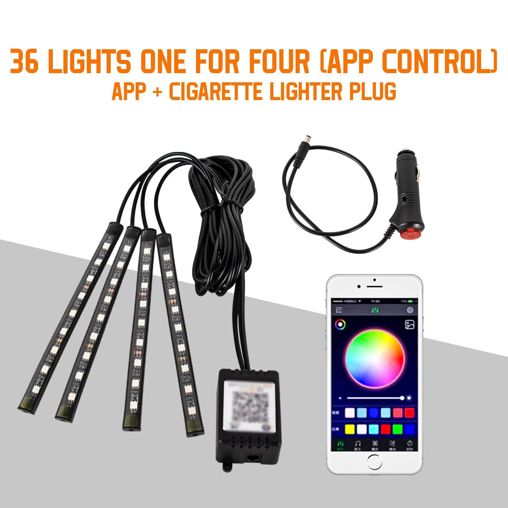 Lumière de Pied Ambiante Intérieure de Voiture – Néon LED RGB avec Télécommande