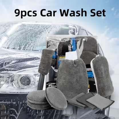 Kit de Nettoyage Auto 9 Pièces – Brosses, Serviettes Microfibres et Accessoires