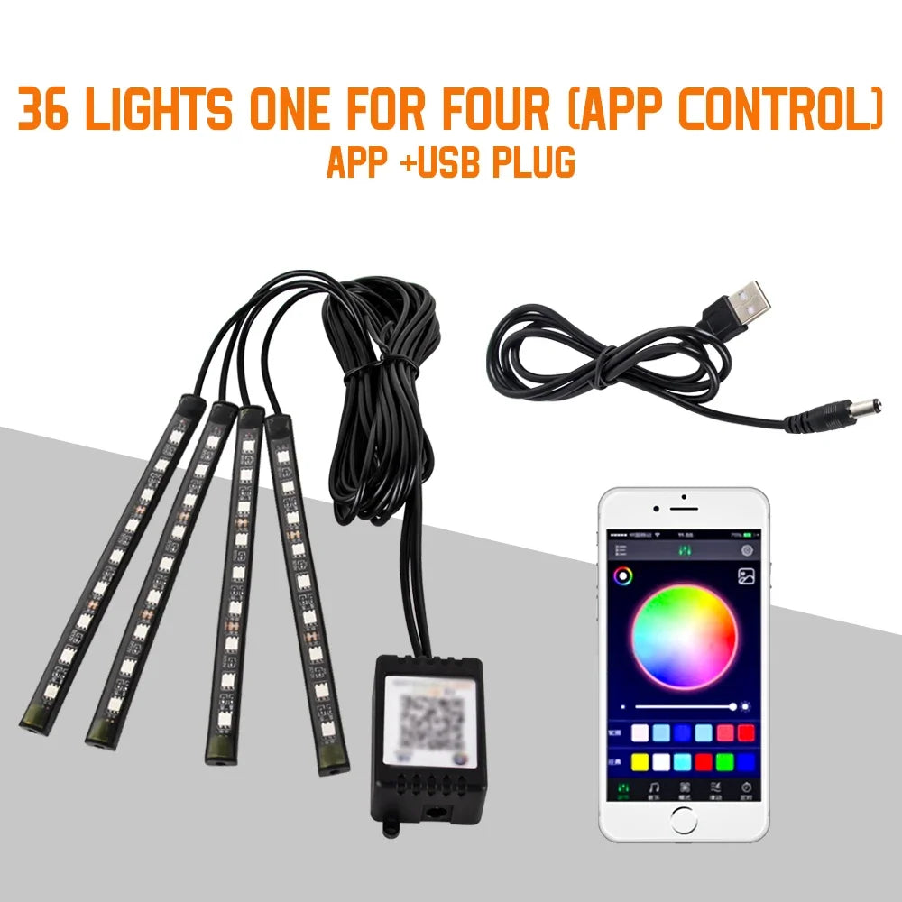 Lumière de Pied Ambiante Intérieure de Voiture – Néon LED RGB avec Télécommande