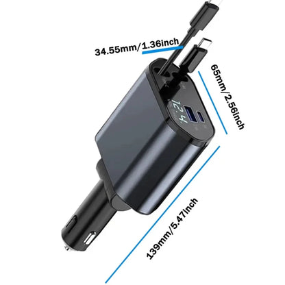 Chargeur de Voiture Rétractable USB-C 4 en 1 – Charge Rapide 120W