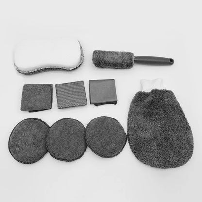 Kit de Nettoyage Auto 9 Pièces – Brosses, Serviettes Microfibres et Accessoires