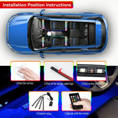 Lumière de Pied Ambiante Intérieure de Voiture – Néon LED RGB avec Télécommande