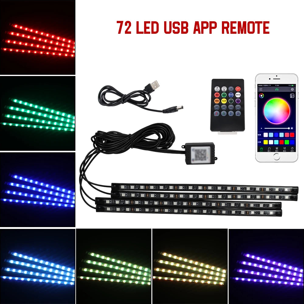 Lumière de Pied Ambiante Intérieure de Voiture – Néon LED RGB avec Télécommande